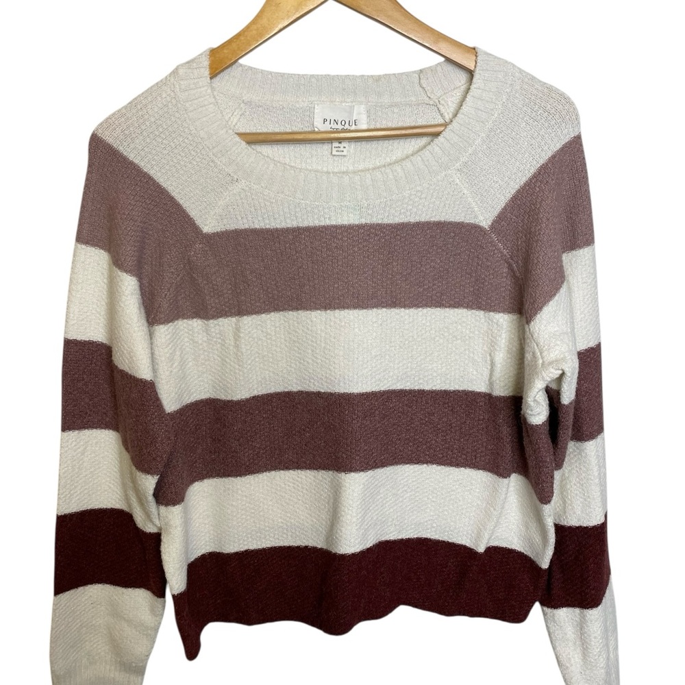 PINQUE Cream and Purple Crew Neck Sweater with Bold Stripes